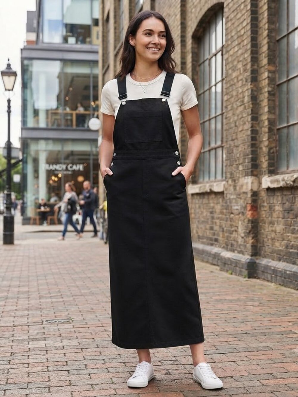 United Arrows Tokyo Black Overall Midi Dress Size US M Jumper Pinafore Pockets
